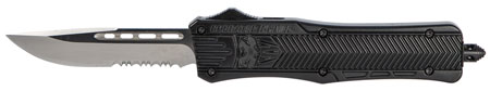 CobraTec Knives Medium 3" OTF Drop Point Part Serrated D2 Steel Blade/Black Aluminum Handle